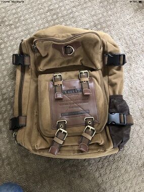 Kaukko Men's Canvas Backpack in Brown with Leather Accents